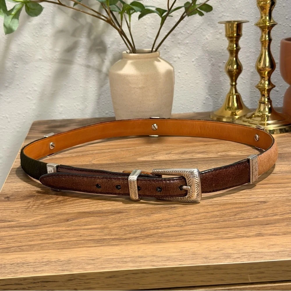 Brighton ML/32 Multicolored Calf Hair Leather Belt Western Boho Signature Chic